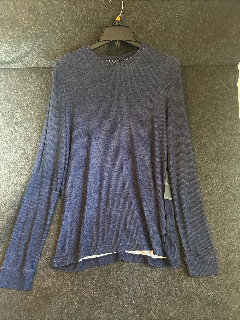 Ted Baker London Mens Long Sleeve Ribbed Knit Crew Neck Shirt Navy Blue Small